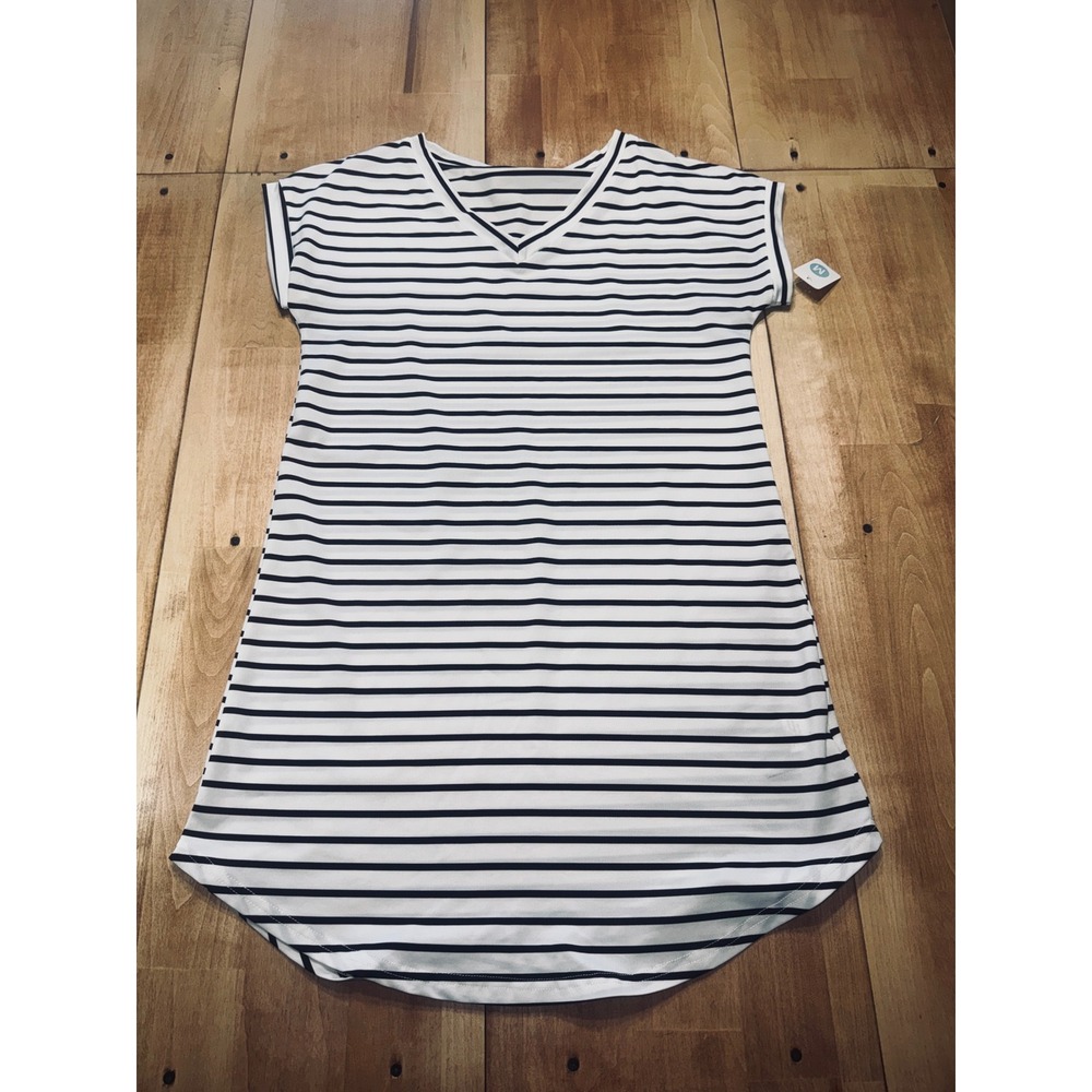 SHEIN Striped V Neck‎ Cap Sleeve T Shirt Dress Women's Size M Black White